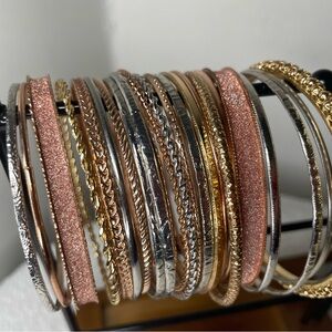 Elegant Rose Gold Mixed Metal Bangle Set